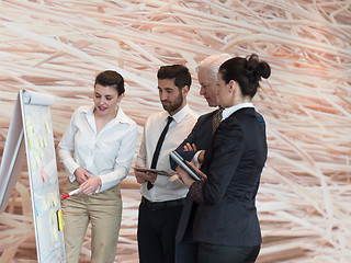 Image showing businesswoman presenting ideas and projects on white board