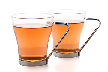 Image showing Two glass cups of black tea