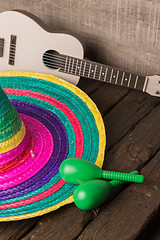 Image showing Mexican sombrero on wood background