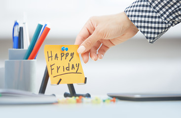 Image showing Happy Friday text on adhesive note