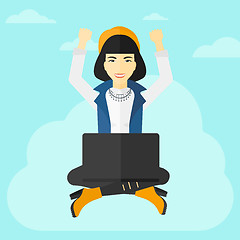 Image showing Woman sitting on cloud with laptop.