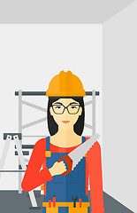 Image showing Smiling worker with saw.