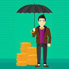 Image showing Man with umbrella protecting money.