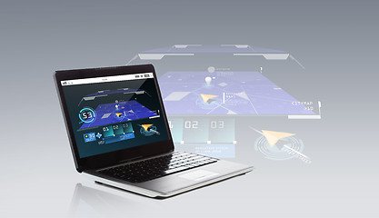 Image showing laptop computer with gps navigator map on screen