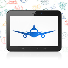 Image showing Travel concept: Tablet Computer with Aircraft on display