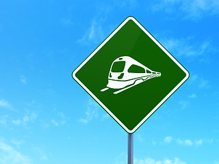 Image showing Travel concept: Train on road sign background