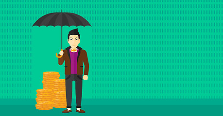 Image showing Man with umbrella protecting money.