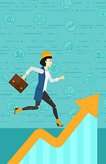 Image showing Woman running on growth graph. 