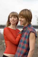 Image showing Young couple - the guy and the girl outdoor 9