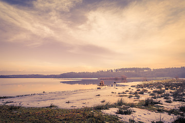 Image showing Frozen lake landscape in the sunset