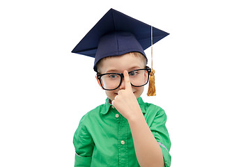 Image showing happy boy in bachelor hat and eyeglasses