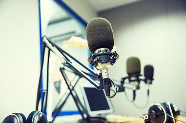 Image showing microphone at recording studio or radio station