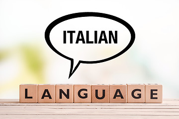 Image showing Italian language lesson sign on a table