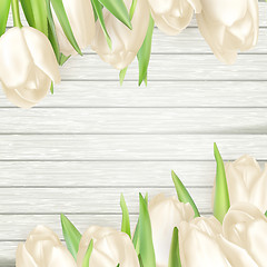 Image showing Fresh white tulips on wood planks. EPS 10