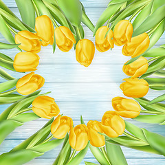 Image showing Yellow tulips flowers on wooden planks. EPS 10
