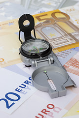 Image showing Compass on euro banknotes