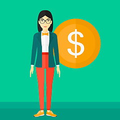 Image showing Successful business woman with dollar coin.