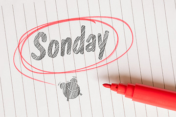 Image showing Sonday memo with an alarm clock sketch