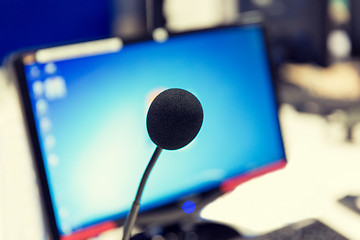 Image showing microphone at recording studio or radio station