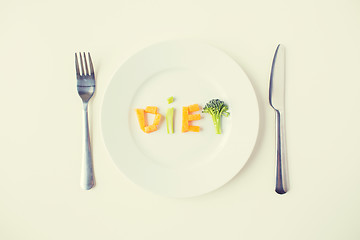 Image showing close up of plate with vegetable diet letters