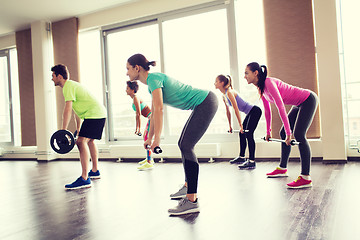 Image showing group of people exercising with barbell in gym