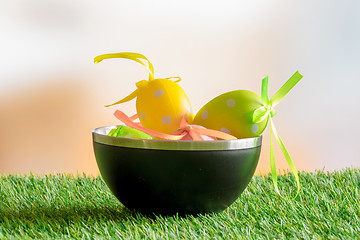 Image showing Easter eggs in a black bowl