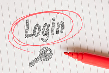 Image showing Login note with a red circle