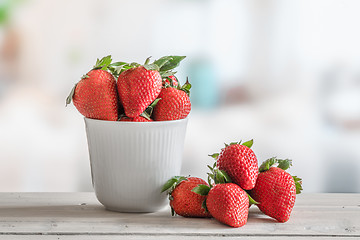 Image showing Strawberries in a white bowl