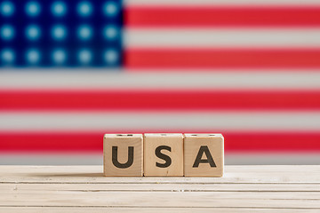 Image showing USA sign made of wooden cubes