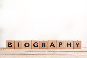 Image showing Biography headline sign on a table