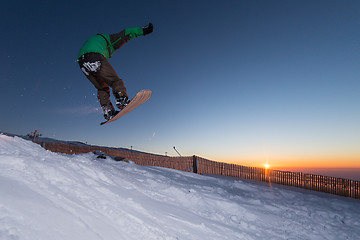 Image showing Snowboarding in the mountains