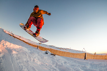 Image showing Snowboarding in the mountains