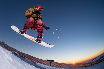 Image showing Snowboarding in the mountains