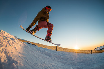 Image showing Snowboarding in the mountains