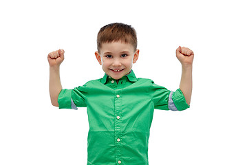 Image showing happy smiling little boy with raised hand