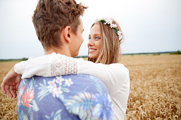 Image showing happy smiling young hippie couple outdoors