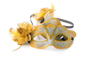 Image showing Two yellow venetian masks