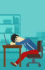 Image showing Man sleeping on workplace.