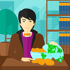 Image showing Man with globe full of money.