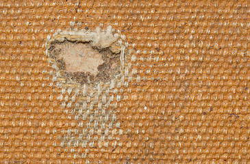 Image showing Detail (damage) of an old canvas suitcase, close-up