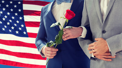 Image showing close up of happy male gay couple holding hands