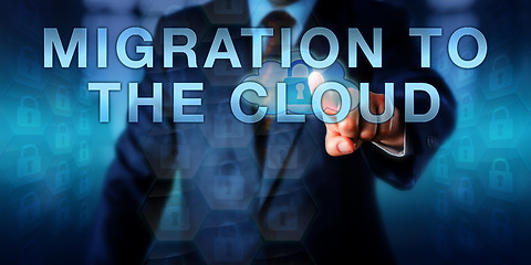 Image showing Consultant Pressing MIGRATION TO THE CLOUD