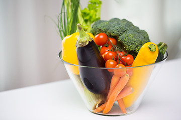 Image showing close up of ripe vegetables in glass bowl on table