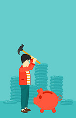 Image showing Man breaking piggy bank.