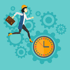 Image showing Running woman on clock background.