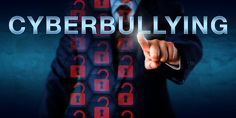 Image showing Anonymous Cyberbully Pressing CYBERBULLYING