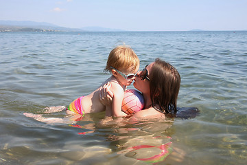 Image showing Mother and daughter playing in the sea