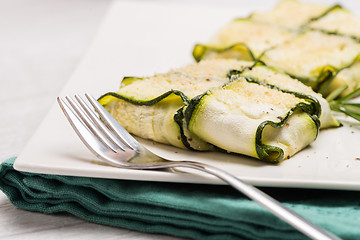 Image showing Interlaced courgettes or zucchini slices