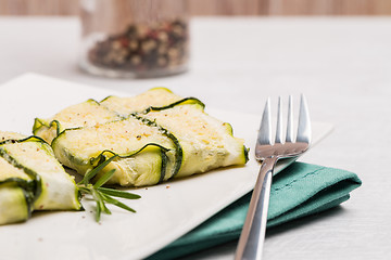Image showing Interlaced courgettes or zucchini slices