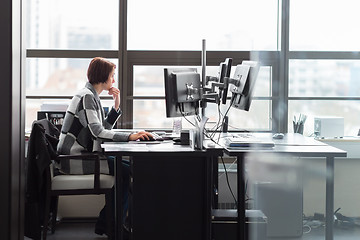 Image showing Business woman working in corporate office.